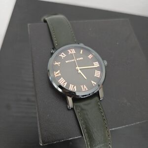 Michael Kors Olive Leather Watch with Rose Gold Accents